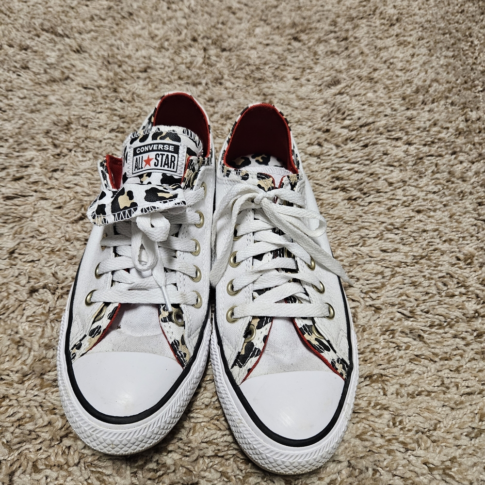 Converse All Star White Sneakers with Leopard Print And Double Tongue